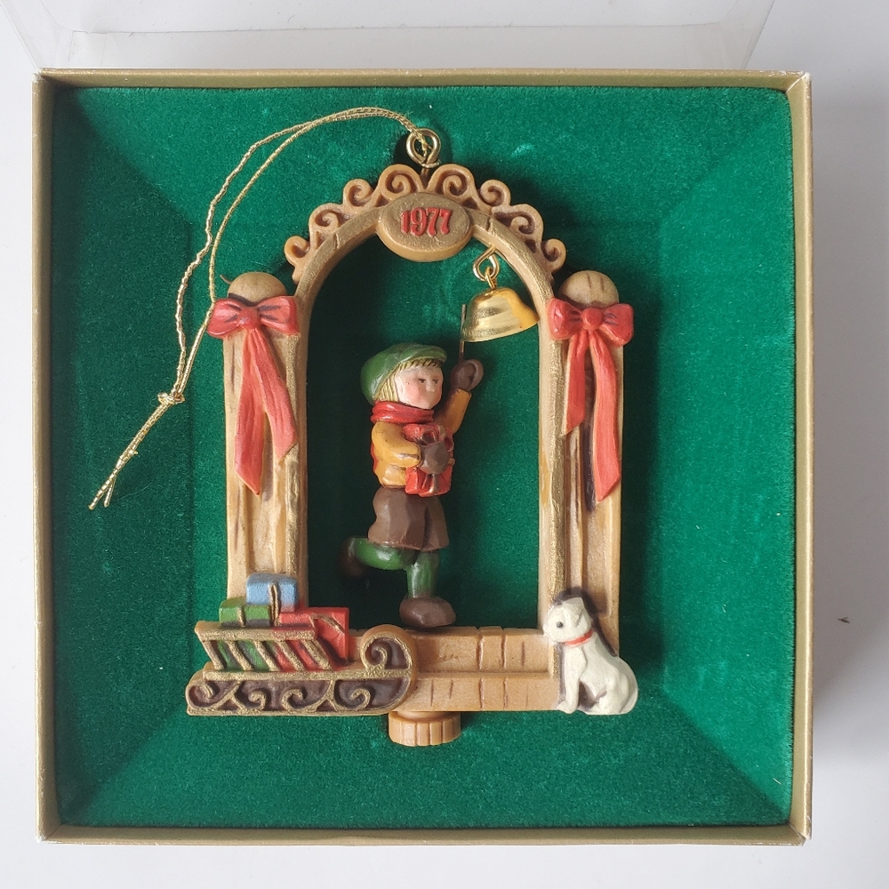 Vintage 1977 Hallmark Twirl About Christmas Ornament Bavarian Boy Ringing Bell